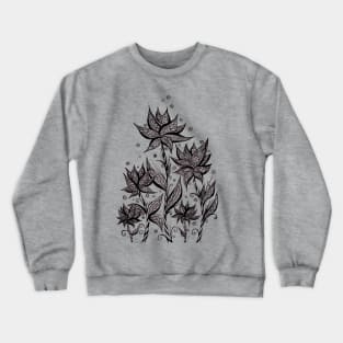 Abstract Flowers Lineart Blue Crewneck Sweatshirt